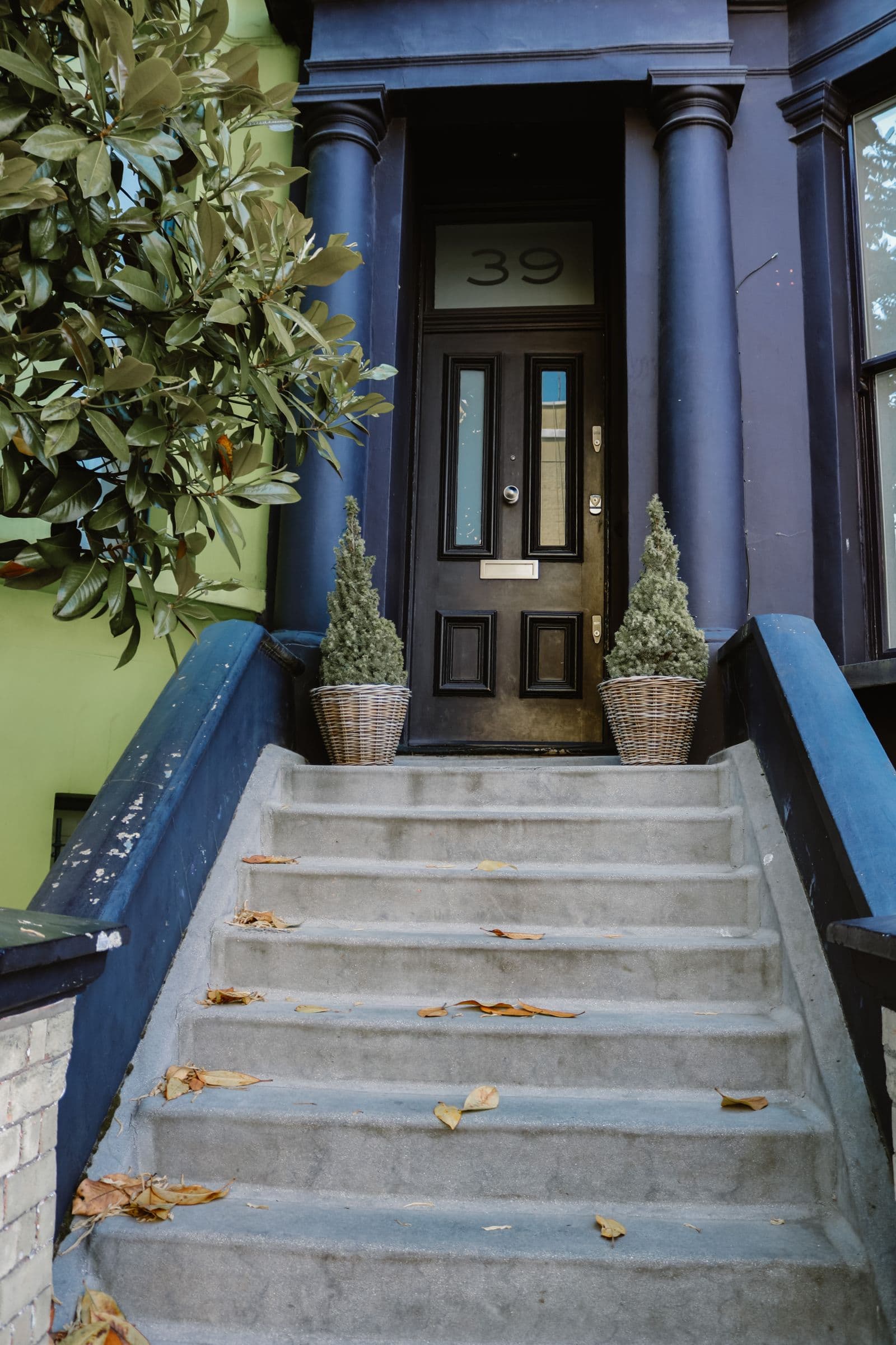 Stone front-entry steps at a home